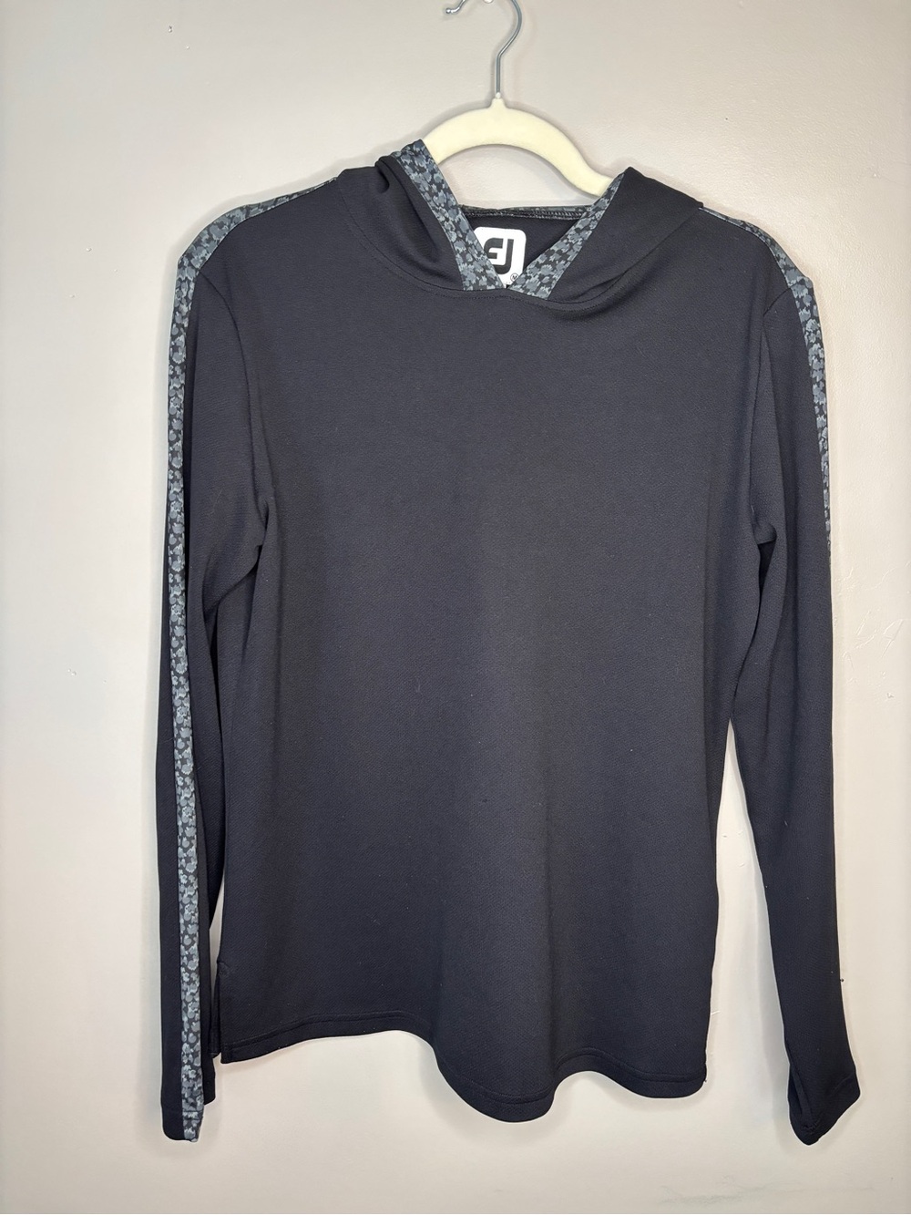 FootJoy Black Hooded Long-Sleeve Top with Gray Pattern Trim